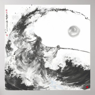 Izanami och Izanagi Black and White Spear Poster