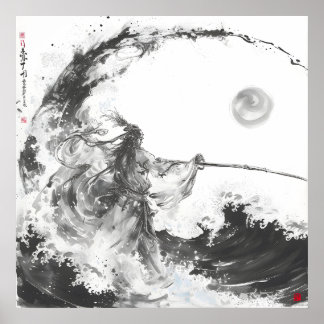 Izanami och Izanagi Black and White Spear Poster