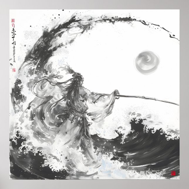 Izanami och Izanagi Black and White Spear Poster (Framsidan)