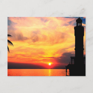 Izmir Clock Torn Sunset Helg Vykort