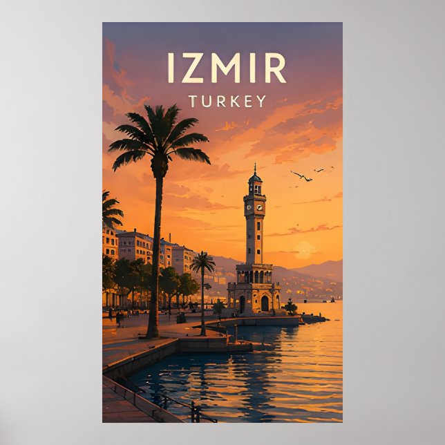 🌅 Izmir Turkiet Klocktorn Och Strandpromenadvyer Poster (Framsidan)