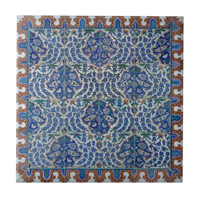 Iznik blom- etnisk stam- turkisk mosaisk kakelplatta (Framsidan)