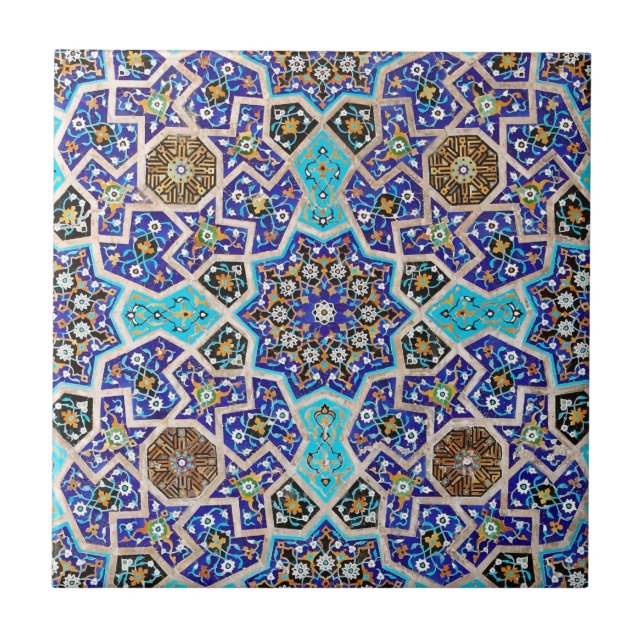 Iznik blom- etnisk stam- turkisk mosaisk kakelplatta (Framsidan)