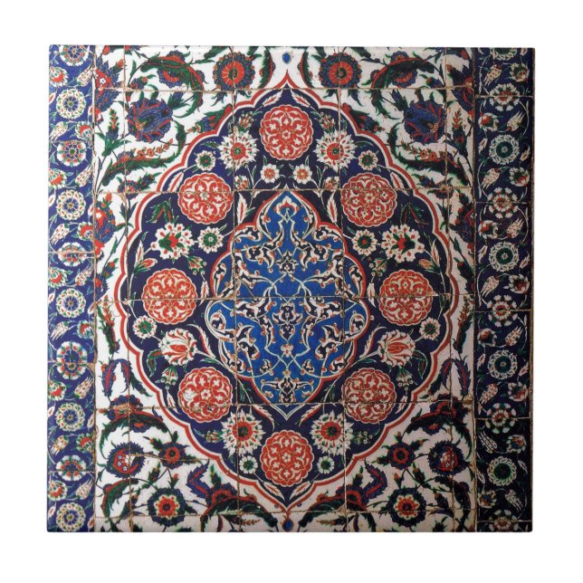 Iznik blom- etnisk stam- turkisk mosaisk kakelplatta (Framsidan)