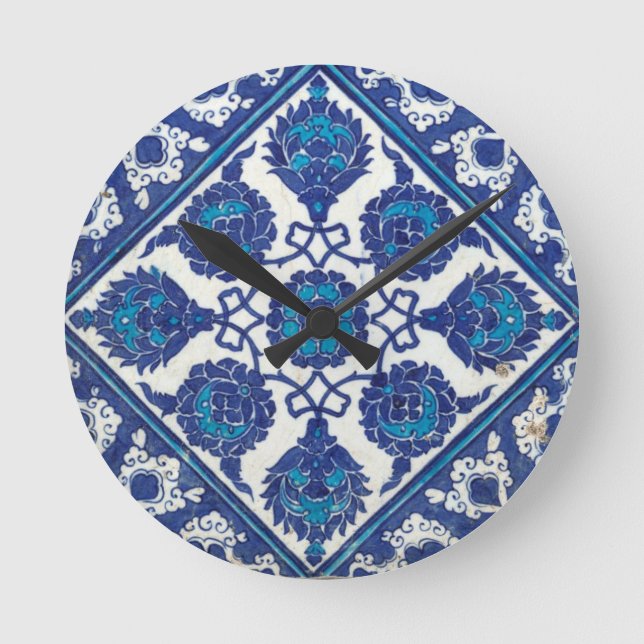 Iznik blom- etnisk stam- turkisk mosaisk rund klocka (Framsida)