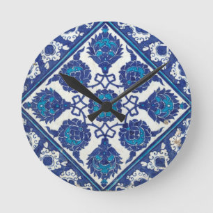 Iznik blom- etnisk stam- turkisk mosaisk rund klocka