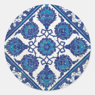 Iznik Blommigt Ethnic Tribal Turkisk Mosaic Potter Runt Klistermärke