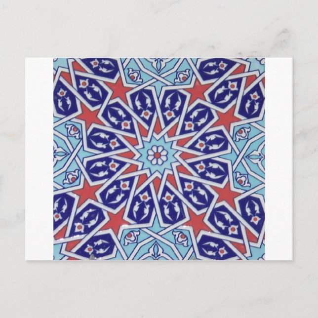 Iznik Blommigt Ethnic Tribal Turkisk Mosaic Potter Vykort (Framsida)
