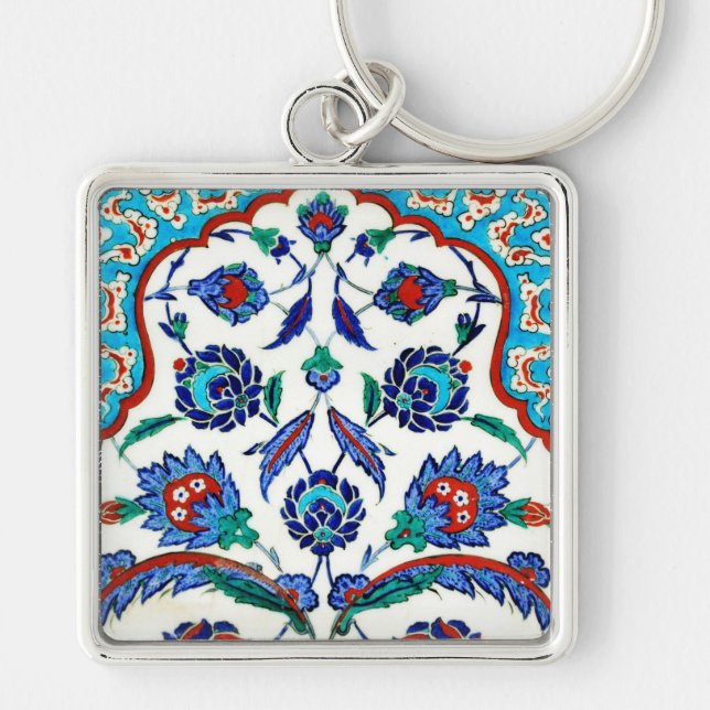 iznik tile fyrkantig silverfärgad nyckelring (Framsidan)