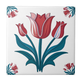 Iznik Tulip Blommönster Ceramic Tile Kakelplatta