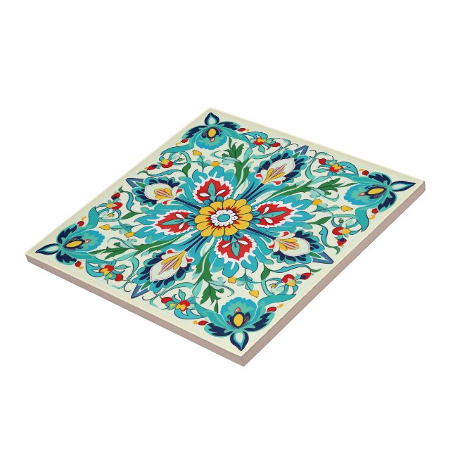 Iznik Turcouise Blommar Radiance Kakelplatta (Sidan)