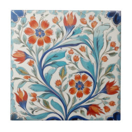 Iznik Turkisk Blommigt Grönt Blue Orange Red Flowe Kakelplatta