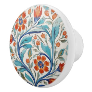 Iznik Turkisk Blommigt Grönt Blue Orange Red Flowe Knopp