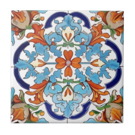 Iznik Turkisk Blommigt Orange Red Blue Flower Kakelplatta