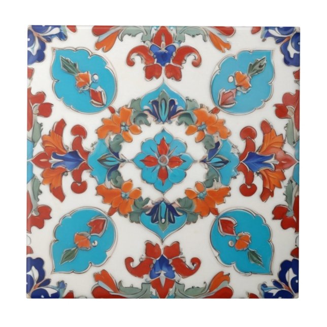 Iznik Turkisk Blommigt Vintage Red Blue Symmetrica Kakelplatta (Framsidan)