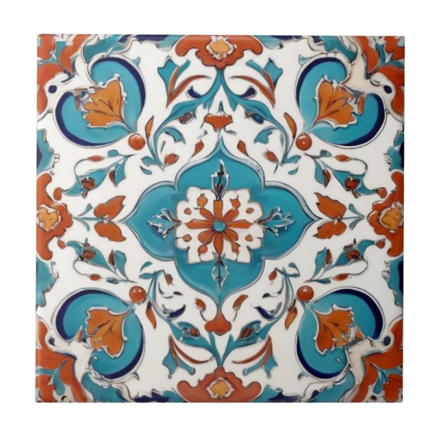 Iznik Turkisk klassisk Blommigt Röd turkos Blue Kakelplatta (Framsidan)