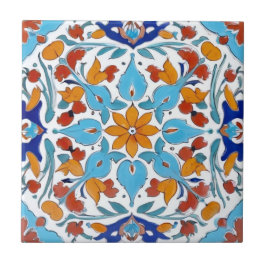 Iznik Turkisk Orange Röd turkos Blue Blommigt Kakelplatta