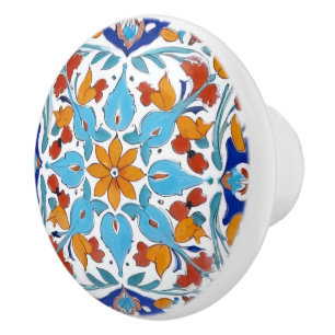 Iznik Turkisk Orange Röd turkos Blue Blommigt Knopp
