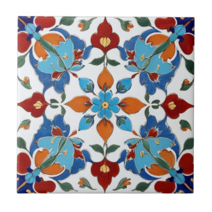 Iznik Turkisk rödröd Orange blåvit Blommigt Kakelplatta