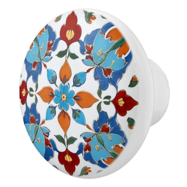 Iznik Turkisk rödröd Orange blåvit Blommigt Knopp (Höger)
