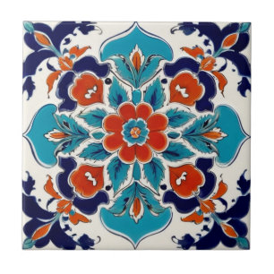Iznik Turkisk Vintage Blommigt Red Blue Traditiona Kakelplatta