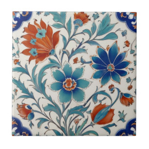 Iznik Turkiska ottomanska Blommigten Blue & Red Fl Kakelplatta