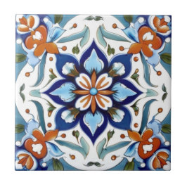 Iznik Turkiska Traditional Orange Red Blue Flower Kakelplatta