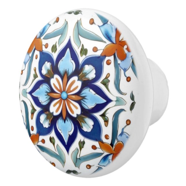 Iznik Turkiska Traditional Orange Red Blue Flower Knopp (Höger)