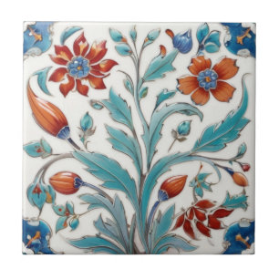 Iznik Turkiska Vintage Blommigt Grönt & Red Flower Kakelplatta