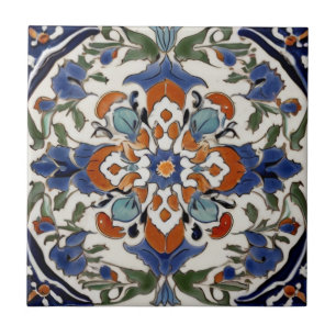 Iznik Turkiska Vintagen Orange Blue Grönt Abstrakt Kakelplatta