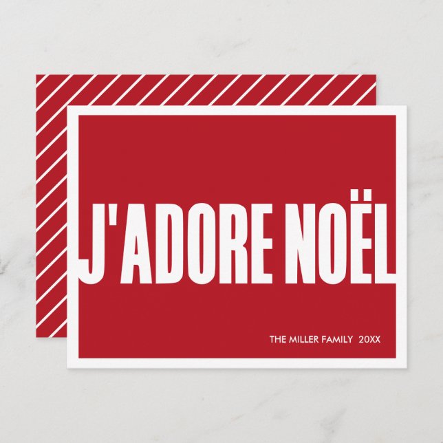 J’adore Noël Modern Julkort - Helgdag (Fram/baksida)