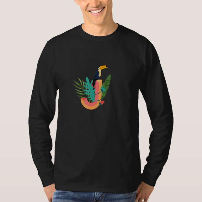 J Alphabet Letter tropical Plants T Shirt (Framsida)