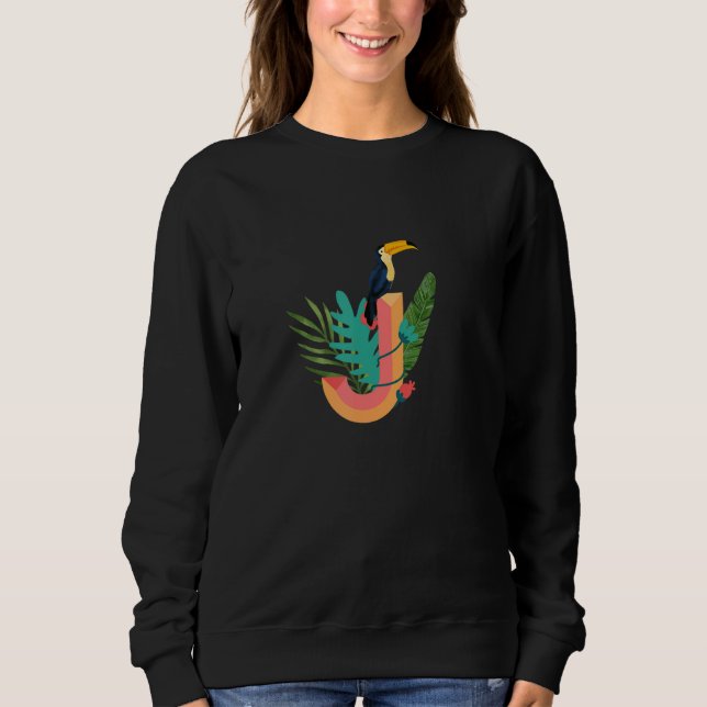 J Alphabet Letter tropical Plants T Shirt (Framsida)