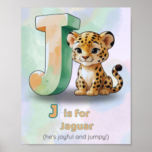 J är för Jaguar – Alfabetstryck med djur från djun Poster
