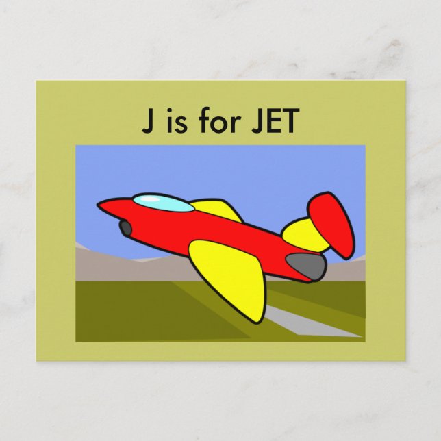 "J" är för Jet Alphabet Flashcard Vykort (Framsida)