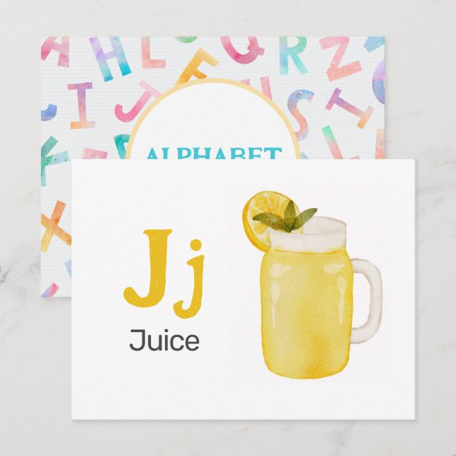 J är för Juice - Alphabet Flash Card Vykort (Fram/baksida)