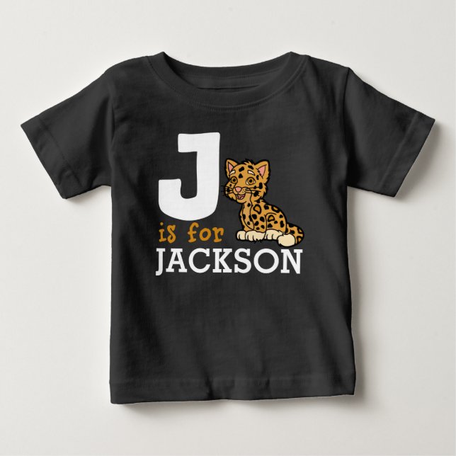 J är för Personligen JAGUAR & Kids Namn T Shirt (Framsida)