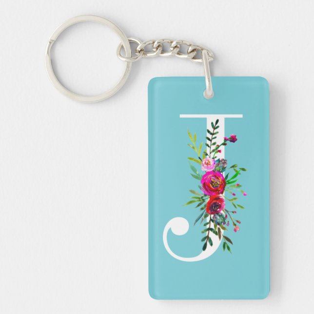 J Bokstav Initialt Monogram Blommig Anpassad Färg (Framsidan)