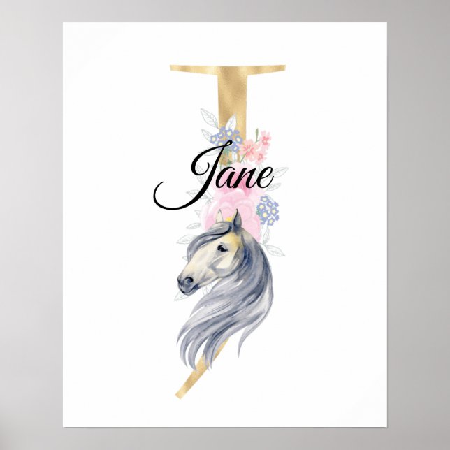 J bokstav personligt namn monogram med häst poster (Framsidan)