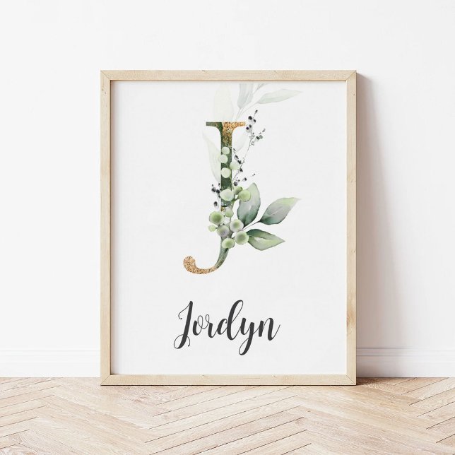 J Bokstavsmonogram Greenery Nursery Namnskylt för  Poster (Skapare uppladdad)