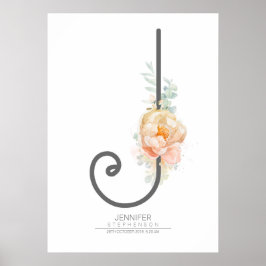 J Bokstavsmonogram Rosa Persikofärgad Blommig Hemd Poster