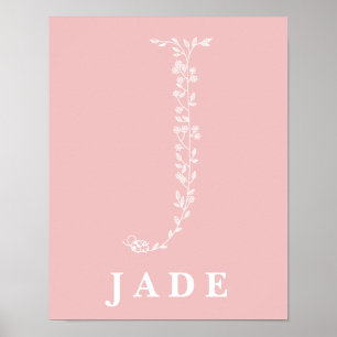 J Botanisk Blommigt Monogram Anpassningsbar Nurser Poster