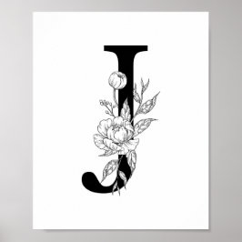 J botaniskt monogram. Brev, inledning med peonier Poster