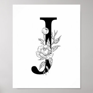 J botaniskt monogram. Brev, inledning med peonier Poster