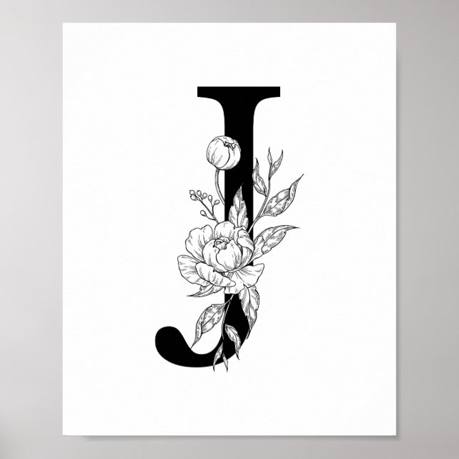 J botaniskt monogram. Brev, inledning med peonier Poster (Framsidan)