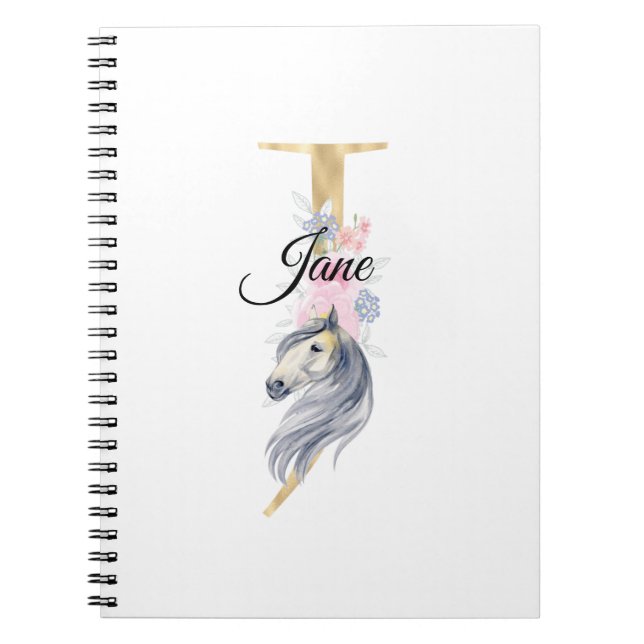 J brev personlig namn monogram med häst anteckningsbok (Framsidan)