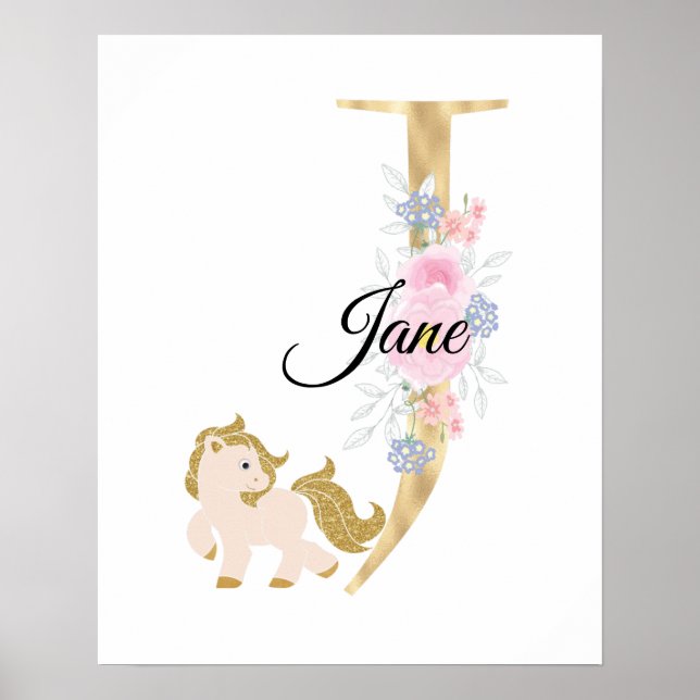 J brev personlig namn monogram med ponny poster (Framsidan)