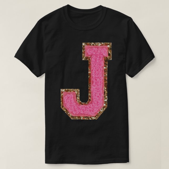 J - Bubblegum Glitter Varsity Brev Patches Stick T Shirt (Design framsida)
