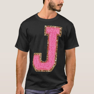 J - Bubblegum Glitter Varsity Brev Patches Stick T Shirt