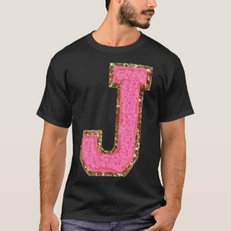 J - Bubblegum Glitter Varsity Brev Patches Stick T Shirt